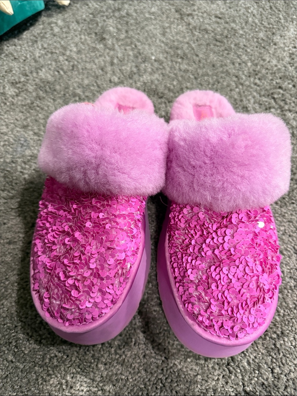 UGG Pink Sequin Platform Clog Slippers